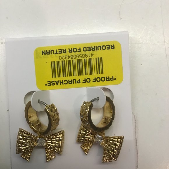Kate Spade New Gold Bow with Rhinestone Center Huggie Earrings - Picture 3 of 3